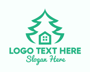Green Pine Tree House logo design