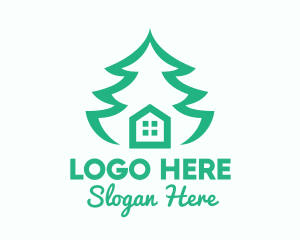 Forestry - Green Pine Tree House logo design