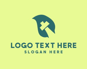 Religious - Cross Natural Leaf logo design