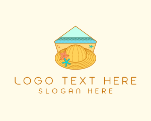 Travel Vlogger - Summer Hat Line Art logo design