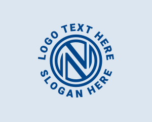 Blue - Emblem  Badge Letter N logo design