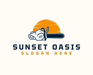 Sunset Chainsaw Industrial logo design