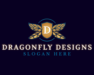 Dragonfly Wings Shield logo design