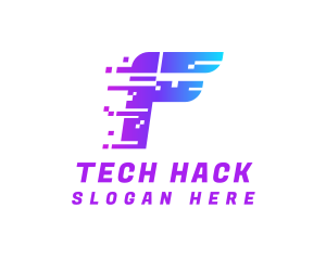 Hack - Digital Pixel Letter F logo design