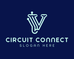 Circuits - Digital Tech Letter V logo design