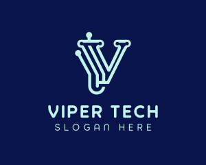 Digital Tech Letter V logo design