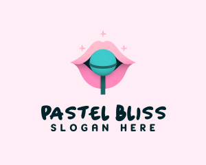 Sweet Pastel Lips Lollipop logo design