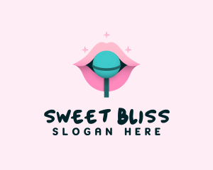 Sweet Pastel Lips Lollipop logo design