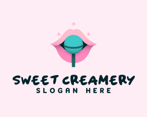 Sweet Pastel Lips Lollipop logo design