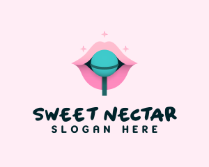 Sweet Pastel Lips Lollipop logo design