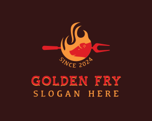 Frying - Pork Barbecue Flame logo design