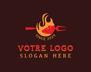 Frying - Pork Barbecue Flame logo design