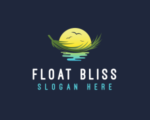 Sunset Floating Palm Leaf logo design