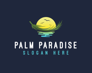 Sunset Floating Palm Leaf logo design