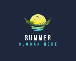 Sunset Floating Palm Leaf logo design