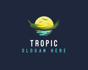 Sunset Floating Palm Leaf logo design