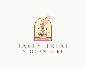 Yummy - Cherry Cupcake Dessert logo design