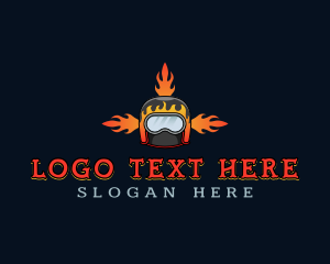 League - Motorcycle Helmet Fire logo design