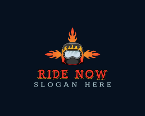 Motorcycle Helmet Fire logo design