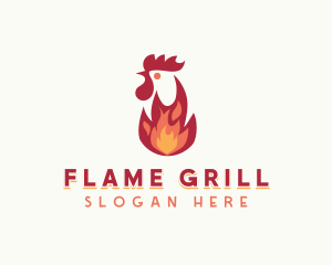 Grill - Flaming Chicken Grilling logo design