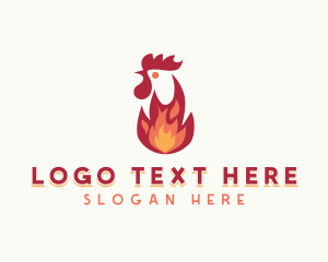 Barbecue - Flaming Chicken Grilling logo design