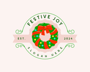 Christmas - Christmas Wreath Ribbon logo design