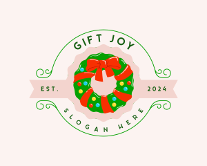 Christmas Wreath Ribbon logo design