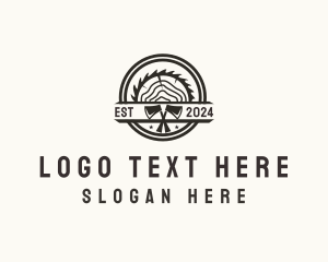 Brown Circle - Wood Log Axe Saw logo design