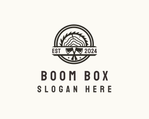 Wood Log Axe Saw logo design