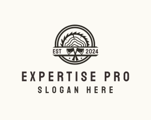 Wood Log Axe Saw logo design