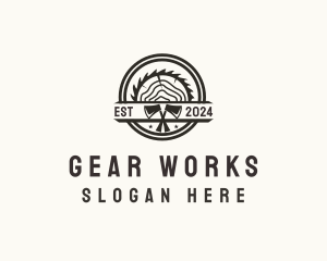 Wood Log Axe Saw logo design