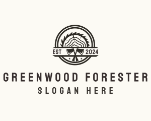 Wood Log Axe Saw logo design