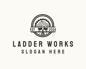 Wood Log Axe Saw logo design