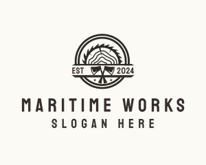 Wood Log Axe Saw logo design