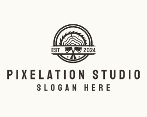 Wood Log Axe Saw logo design