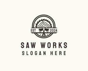 Wood Log Axe Saw logo design