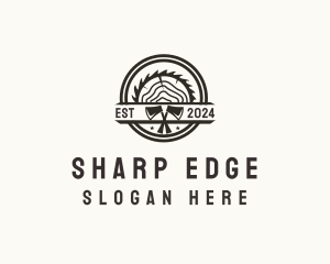 Wood Log Axe Saw logo design