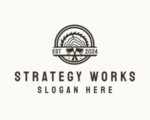 Wood Log Axe Saw logo design