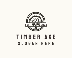 Wood Log Axe Saw logo design