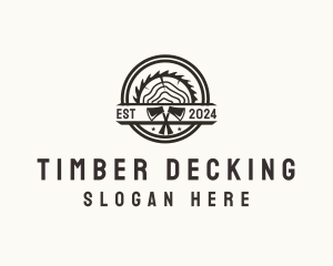 Wood Log Axe Saw logo design