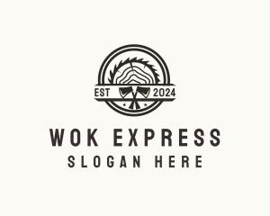 Wood Log Axe Saw logo design