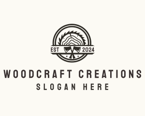 Wood Log Axe Saw logo design