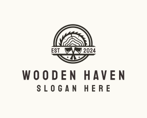 Log - Wood Log Axe Saw logo design