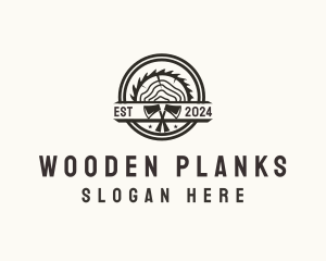 Wood Log Axe Saw logo design