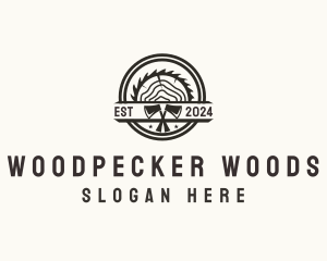 Wood Log Axe Saw logo design