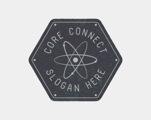 Nucleus - Hexagon Atomic Badge logo design