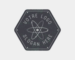 Nuclear - Hexagon Atomic Badge logo design