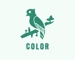 Passerine - Green Perched Bird logo design
