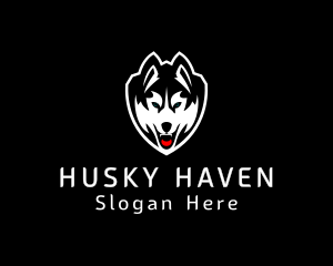 Husky - Fierce Wolf Shield logo design