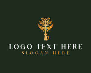 Locksmith - Elegant Key Wings logo design